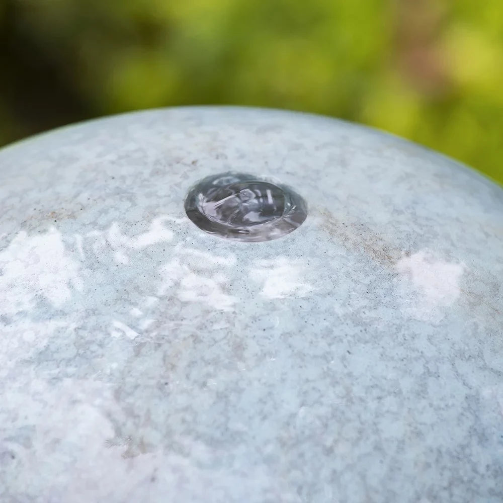 CoSoTower 13X13X44" Tall Contemporary Sphere Outdoor Water Fountain, Cement/Concrete Outdoor Fountain, Antique Blue Raindrop Water Feature with Light for Garden, Lawn, Deck & Patio