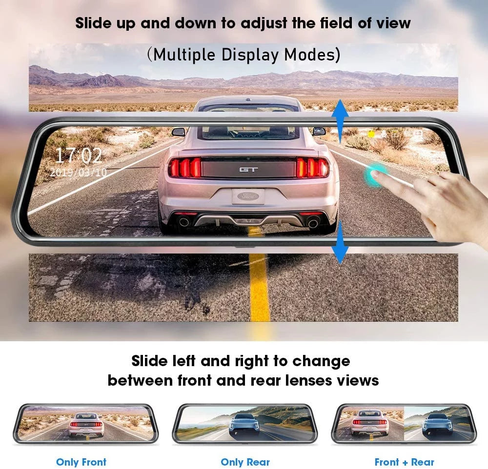 Erago Rear View Mirror Camera Kit:Rear view mirror dash cam Front and Rear FHD 1080P for Car with 10" Full Touch Screen, Waterproof Backup WDR Camera, Night Vision, G-Sensor, Parking Moniter