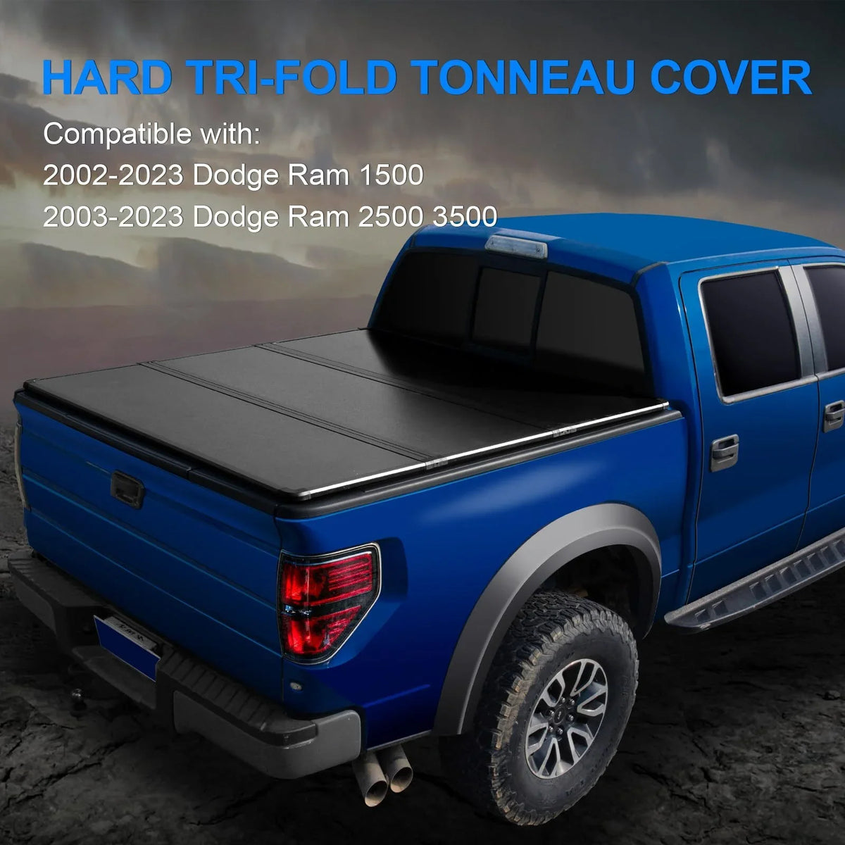 6.4Ft Hard Tri-Fold Truck Bed Tonneau Protection Matching with 2002-2023 Dodge Ram 1500, 2003-2023 Dodge Ram 2500HD/3500HD