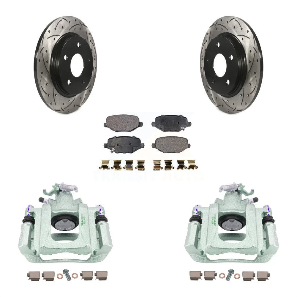 Transit Auto Rear Disc Brake Coated Caliper Drilled Slotted Rotors And Ceramic Pads Kit For 2012 Ram C/V With Single Piston Front From 03 24 12 KCD-100639T