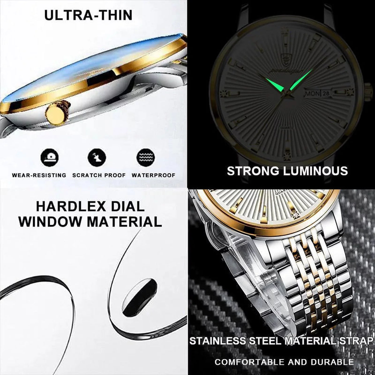 POEDAGAR Luxury Business Men's Watches Ultra Thin Waterproof Luminous Date&Week Stainless Steel Men Watch Quartz Male Clock Gift