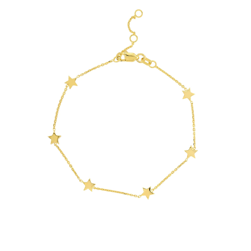 14K Yellow Gold 7.25" Adj. 6 Star Stationed Bracelet - Women