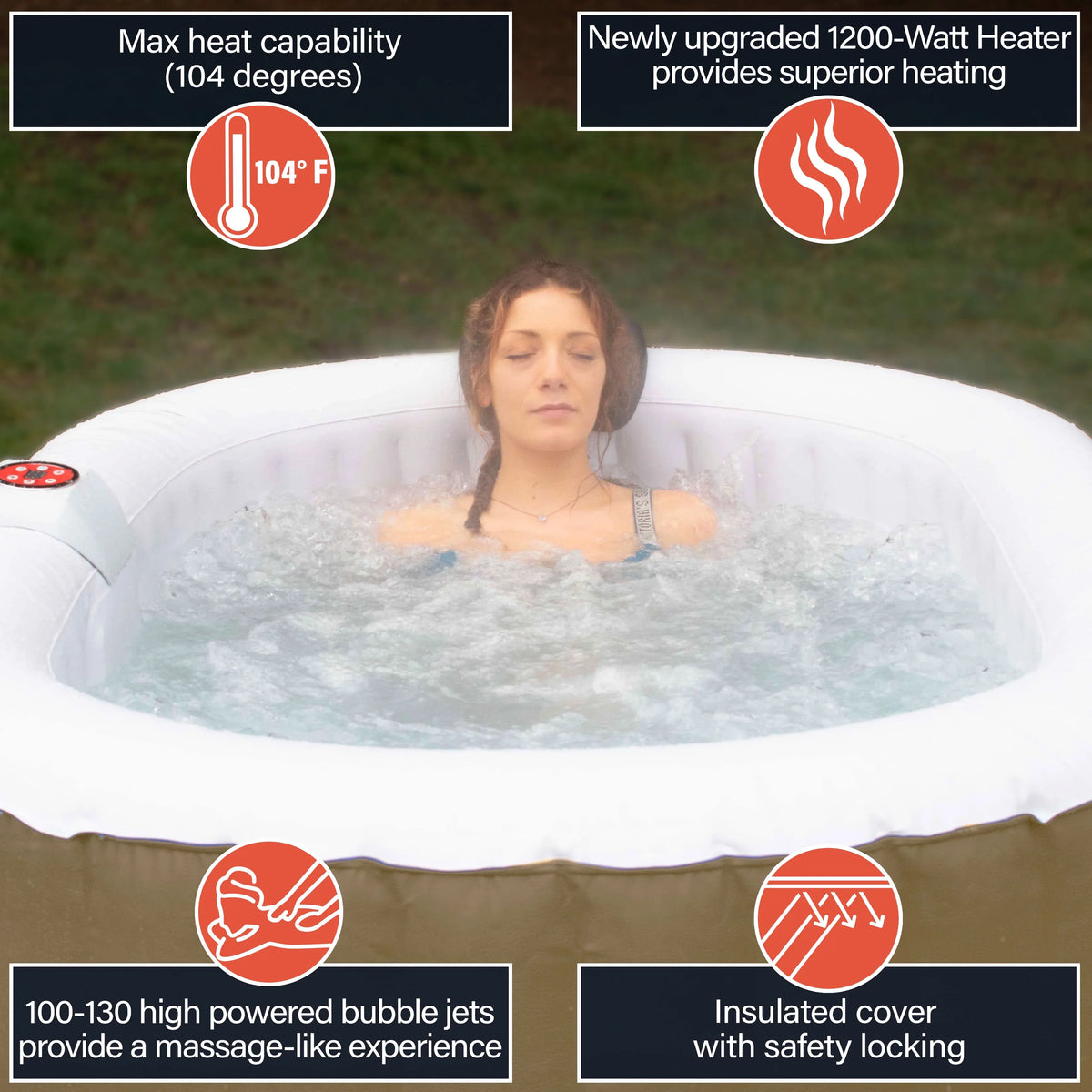 ALEKO 145 Gallon 2 Person Brown Oval Inflatable Jetted Hot Tub with Shield