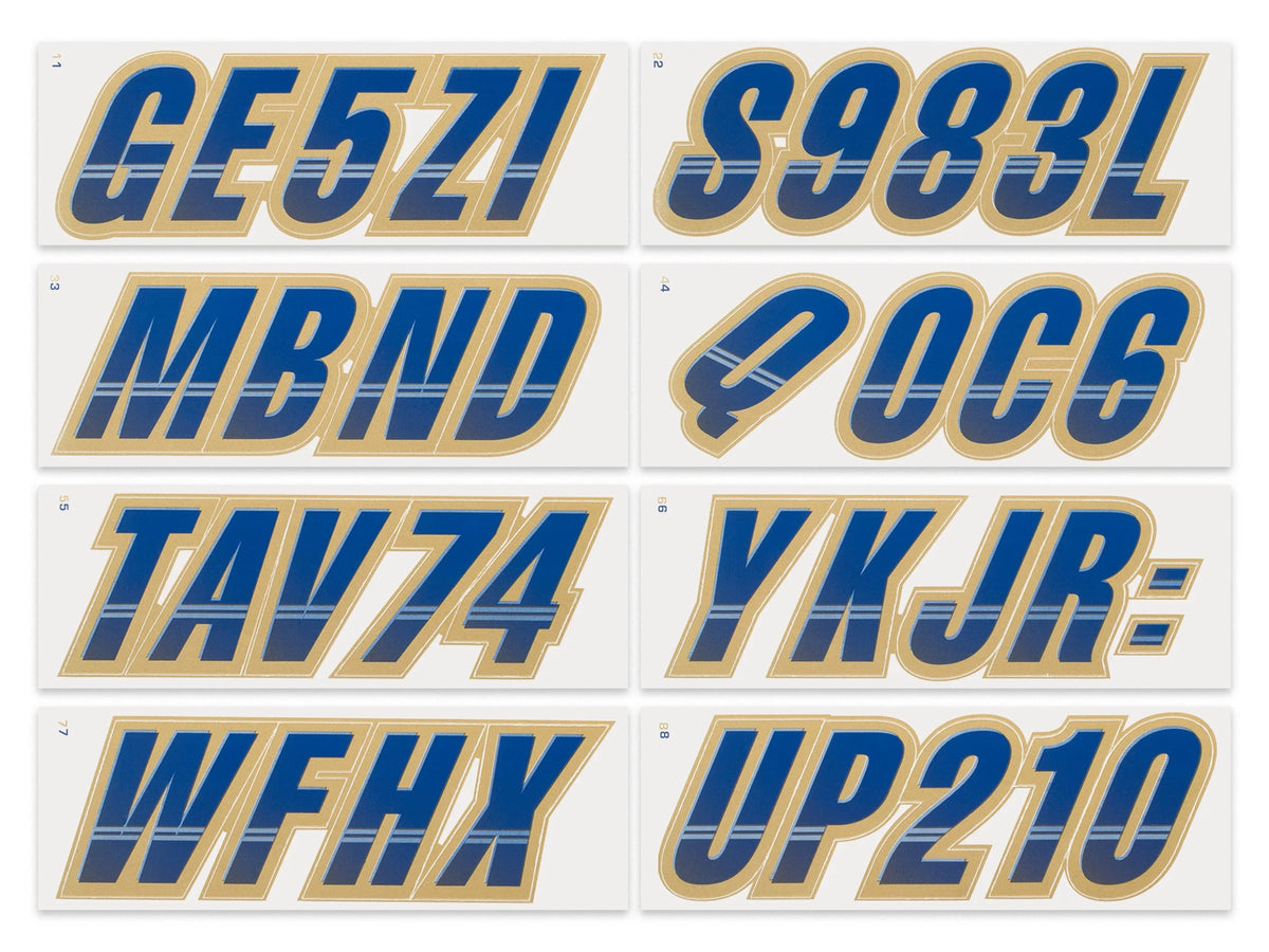 STIFFIE Techtron Navy/Gold 3" Alpha-Numeric Identification Custom Kit Registration Numbers & Letters Marine Stickers Decals for Vessel & Personal Watercraft PWC