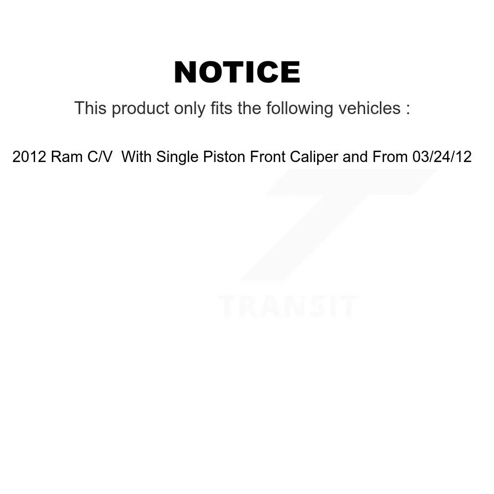 Transit Auto Rear Disc Brake Coated Caliper Drilled Slotted Rotors And Ceramic Pads Kit For 2012 Ram C/V With Single Piston Front From 03 24 12 KCD-100639T