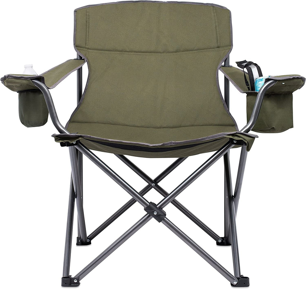 Internet's Best XL Padded Camping Folding Chair - Cooler Bag - Outdoor - Green - Sports - Insulated Cup Holder - Heavy Duty - Carrying Case - Beach - Extra Wide - Quad