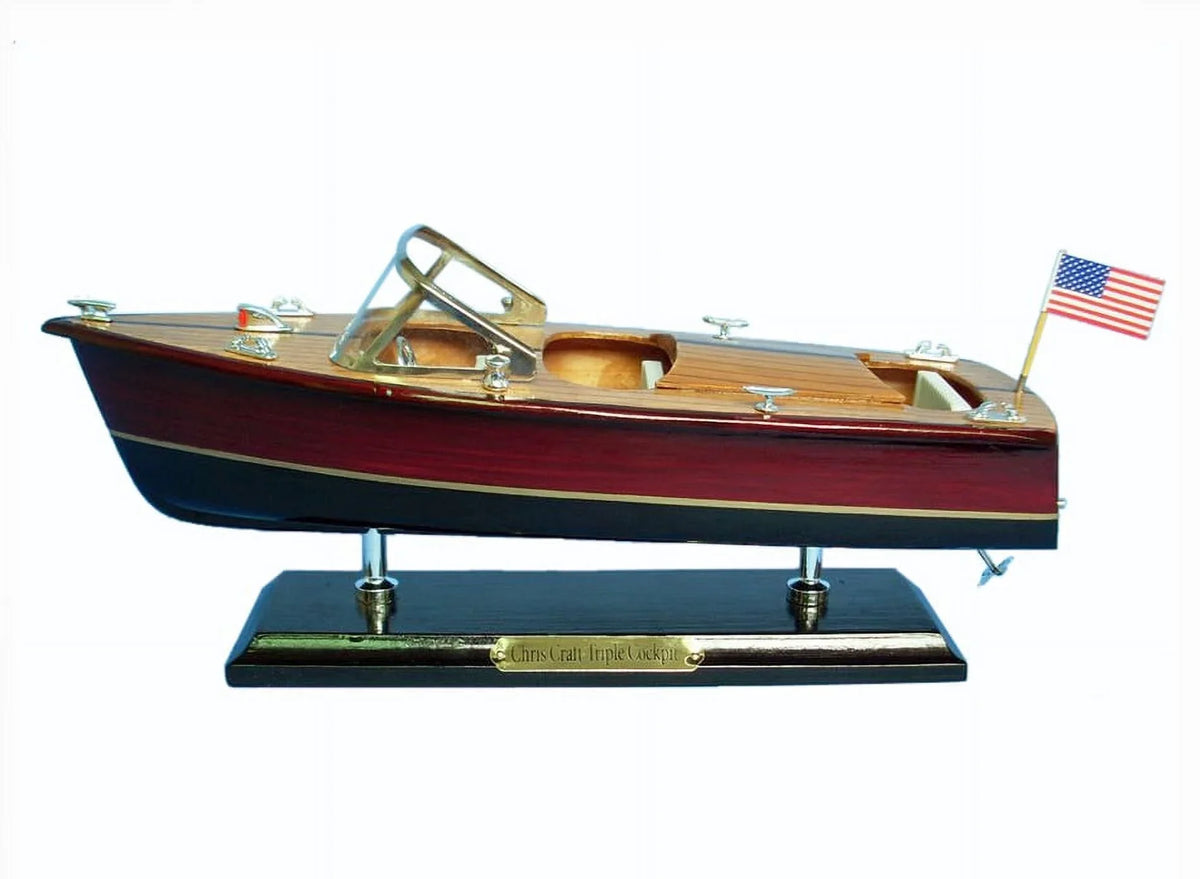 Handcrafted Model Ships Triple Cockpit 14 Chris Craft Triple Cockpit 14 in. Decorative Speed Ship
