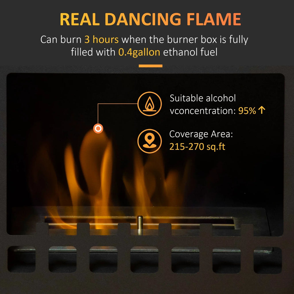 HOMCOM Ethanol Fireplace, 9.75" Freestanding Stove Heater 0.4 Gal Max 470 Sq. Ft., Burns up to 3 Hours, Black