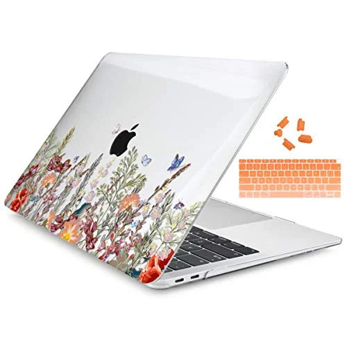 Dongke for MacBook Air 13 Inch Case 2020 2019 2018 Release Model: A2337 M1/A2179/A1932, Crystal Clear Hard Shell Protection for MacBook Air 13" with Retina Display & Touch ID - Floral Illustration