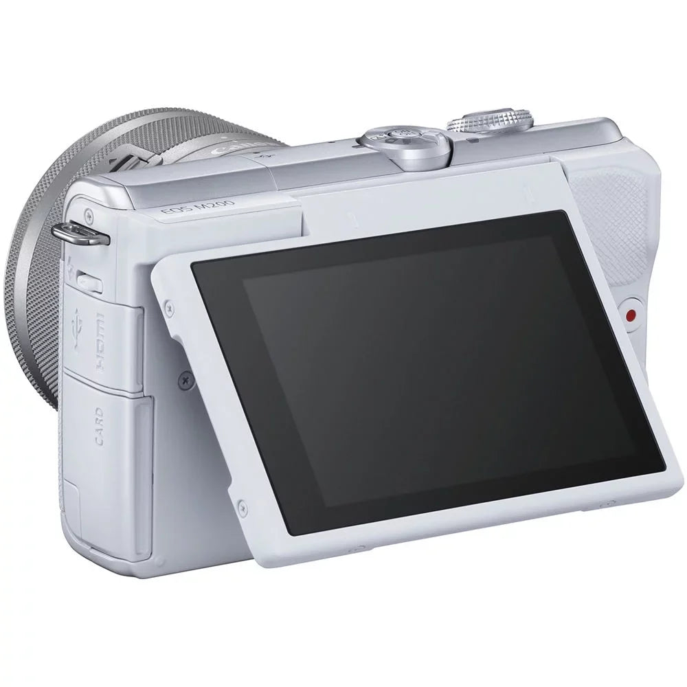 Canon EOS M200 DSLR Camera (White)+ Canon EF-S 15-45mm f/3.5-5.6 IS STM Lens + 64GB Storage + 3PC FILTER KIT - All Original Accessories Included - International Version