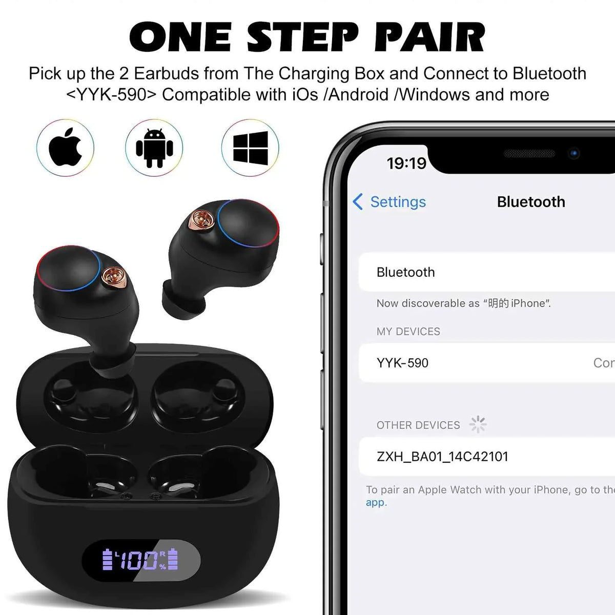 UrbanX True Wireless Bluetooth Earbuds + Charging Case, Black, Dual Connect, IPX5 Water Resistance, Bluetooth 5.2 Connection, Balanced, Bass Boost Matching with Lenovo Tab M10