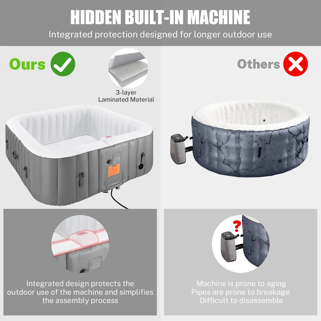 73''Inflatable Hot Tub, Outdoor Hot Tub for 6 Person Indoor Home Spa with Hidden Machine, 130 Massage Jets, Lockable Shield Storage Bag, Mat, Max 104℉, 910L Capacity