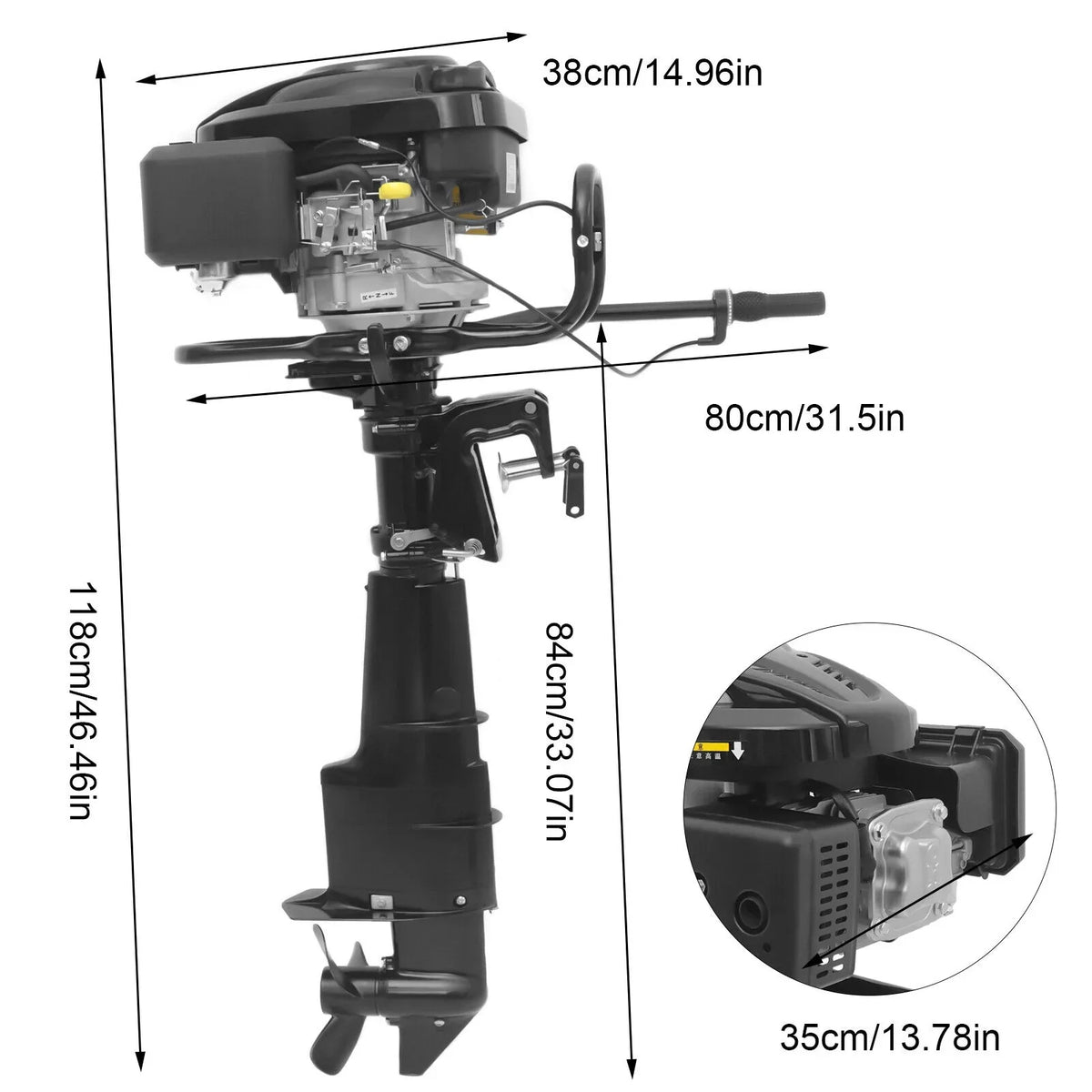 7.5 HP 3600R/Min Outboard Motor Fishing Craft EngineWater Cooling System 196CC 1.8 Liters