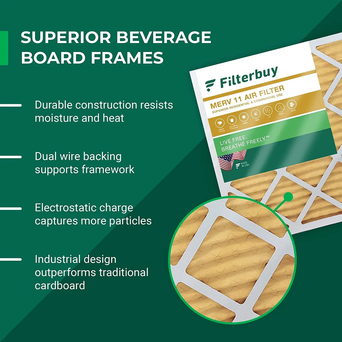 Filterbuy 14x14x1 MERV 11 Pleated HVAC AC Furnace Air Filters (5-Pack)