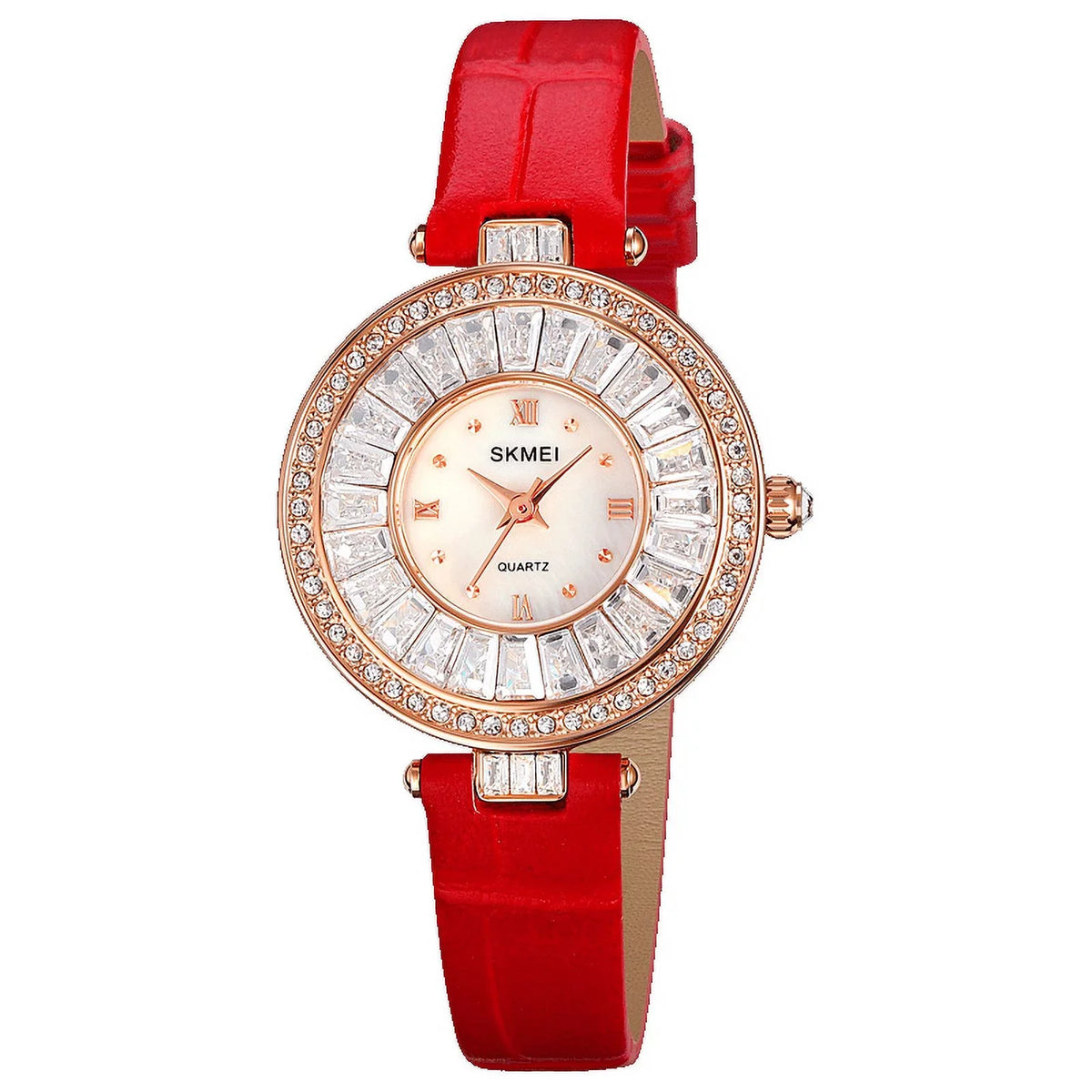 SKMEI Quartz Women Watches Luxury Fashion Dress Bracelet Crystal Dial Top Brand Ladies Watch Leather Strap 2025 Wristwatch