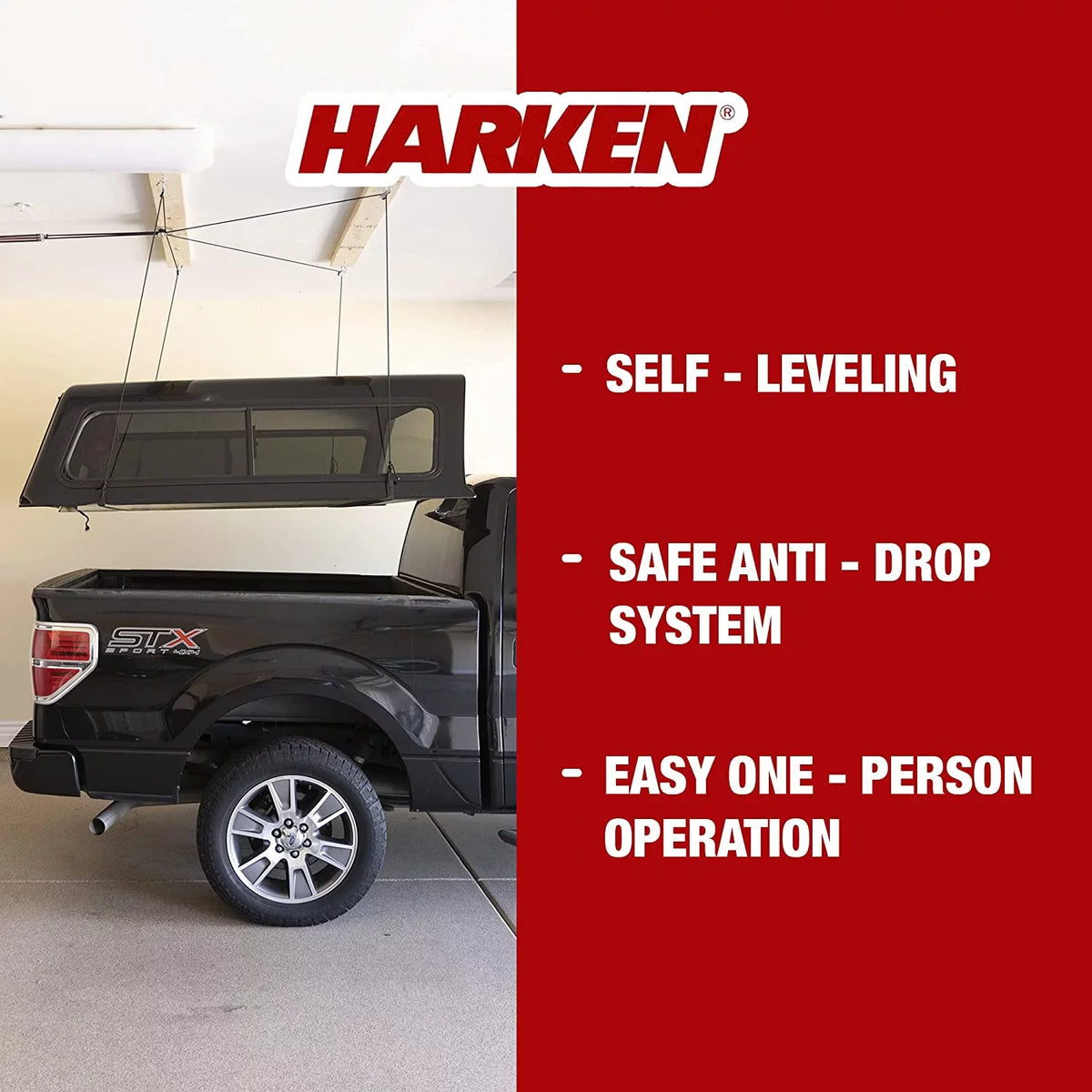 YUNWEN - Truck Cap Overhead Garage Storage Hoist, Self-Leveling, Safe Anti-Drop System, Easy One-Person Operation, Smart Garage Organization