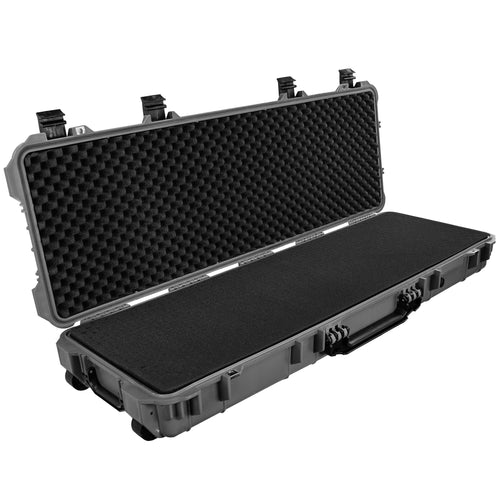 38" Inch Eylar Roller Hard Case with Foam, Mil-Spec Waterproof & Crushproof, Pressure Valve with Lockable Fittings Gray