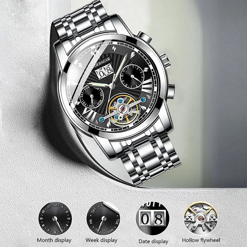 POEDAGAR Men Watch Top Brand Luxury Automatic Mechanical Watches Waterproof Luminous Business Stainless Stain Men's Wristwatch