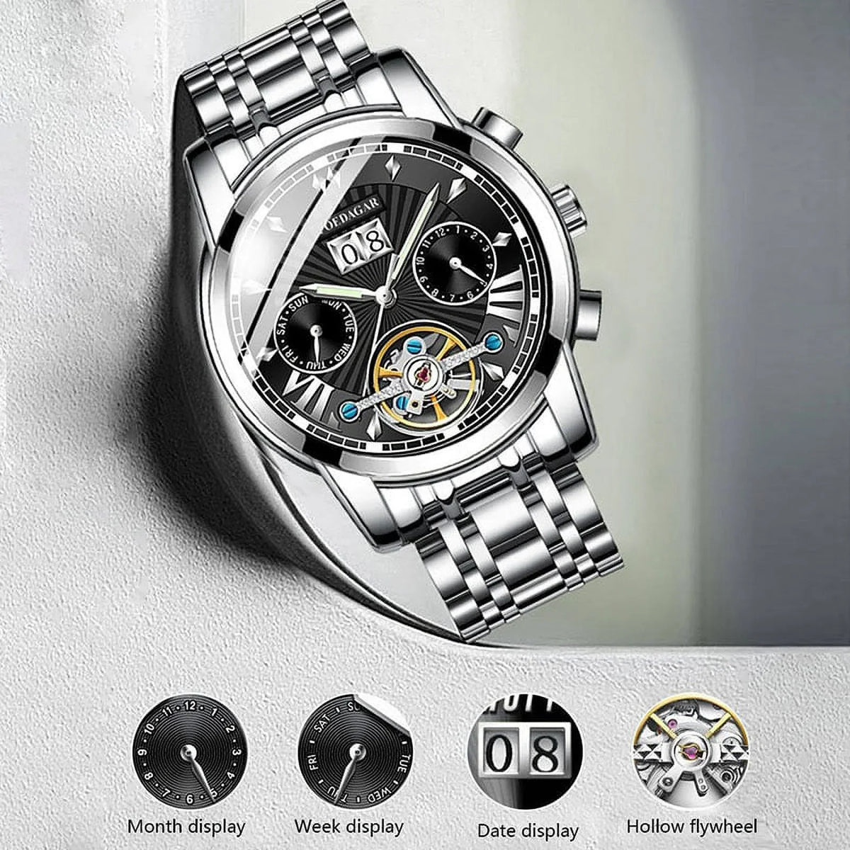 POEDAGAR Men Watch Top Brand Luxury Automatic Mechanical Watches Waterproof Luminous Business Stainless Stain Men's Wristwatch