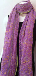 Chiffon Silk Lavender Light Purple Big Scarf, Neck Wear, Wrap, Intricate Delicate Embroidered Fabric, Sofa Throw New
