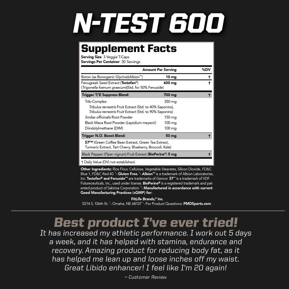 PMD Sports N-Test 600 Advanced Testosterone Booster for Men - Strong and Powerful With Testofen - Training And Bodybuilding - Lean Muscle Growth And Strength Gains - Test Boost (90 Veggie-Caps))