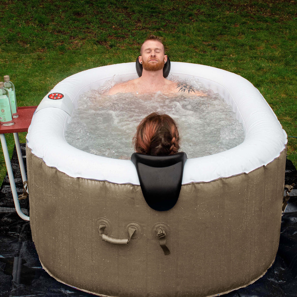 ALEKO 145 Gallon 2 Person Brown Oval Inflatable Jetted Hot Tub with Shield