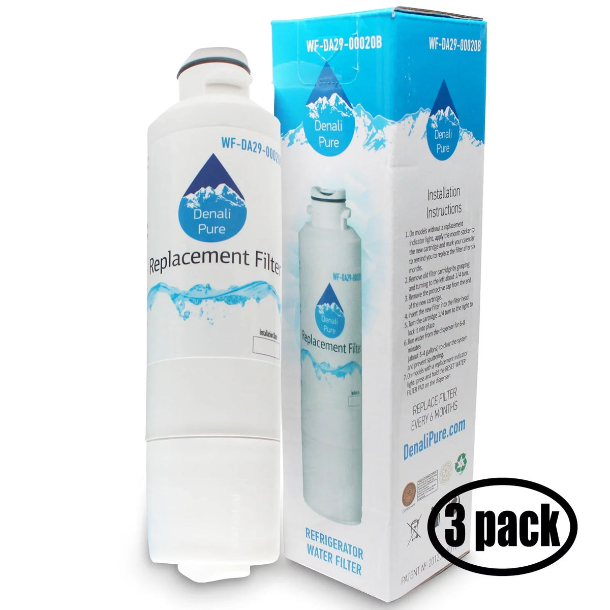 3-Pack Replacement for Samsung RF261BEAESR/AA-0001 Refrigerator Water Filter - Suitable with Samsung DA29-00020B, DA29-00020A, HAF-CIN Fridge Water Filter Cartridge