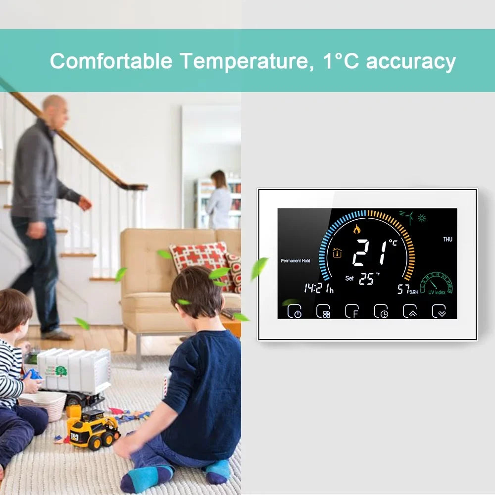 95-240V Smart Programmable 5+1+1 Six Periods Voice APP Control Backlight LCD / Gas Boiler Heating Thermoregulator with Index Humidity Display Lock Function Fitting with Echo Home Tma
