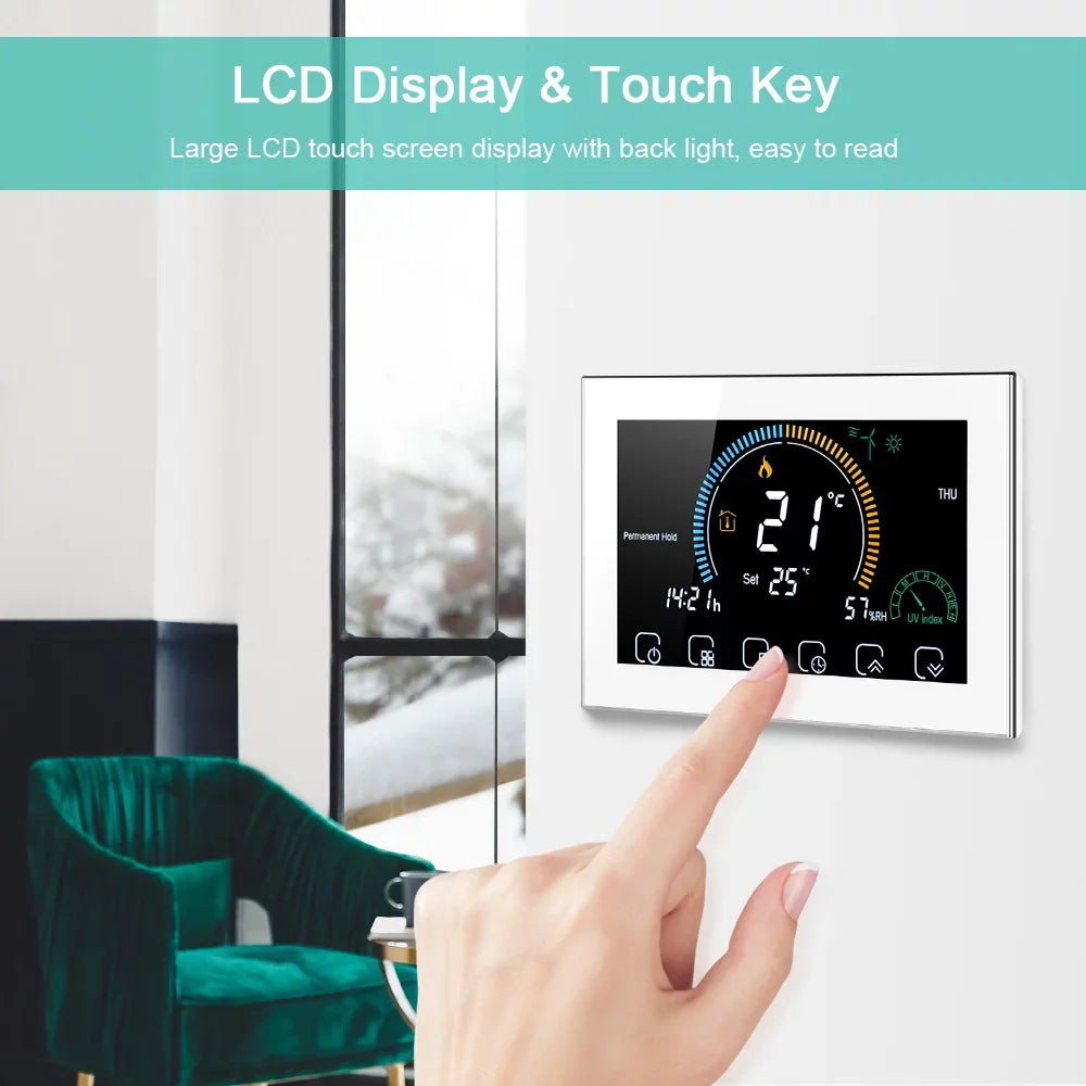 95-240V Smart Programmable 5+1+1 Six Periods Voice APP Control Backlight LCD / Gas Boiler Heating Thermoregulator with Index Humidity Display Lock Function Fitting with Echo Home Tma
