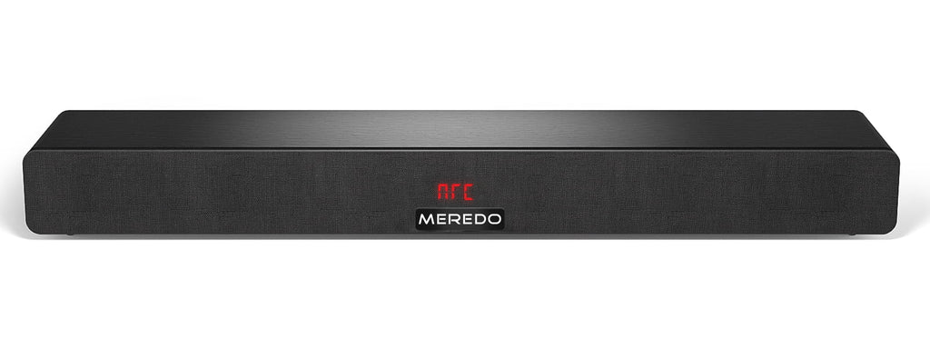 Sound Bar 28Inch Meredo Sound Bar for TV Built-in Subwoofer Wooden 150W Includes HDMI Cable Bass/Treble Adjustable 5 EQ Modes HDMI Arc/Optical/Aux/Bluetooth/USB