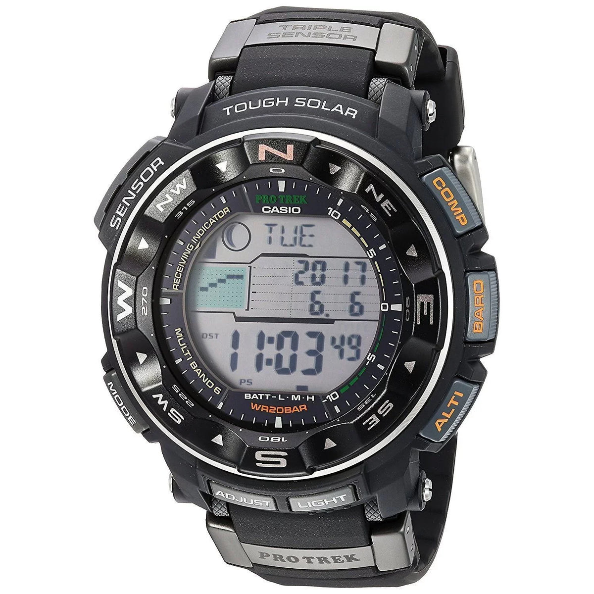 Mens Pro Trek Atomic Solar Digital Dial Black Watch - PRW2500R-1