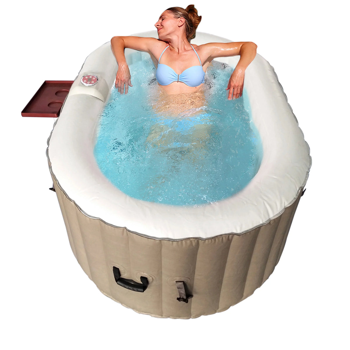 ALEKO 145 Gallon 2 Person Brown Oval Inflatable Jetted Hot Tub with Shield