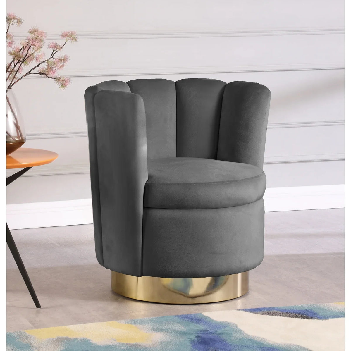 Homestock Seaside Serenity Velvet Upholstered Accent Chair with Long-lasting Gold Steel Swivel Base, 30-inch W x 27-inch D x 31-inch H