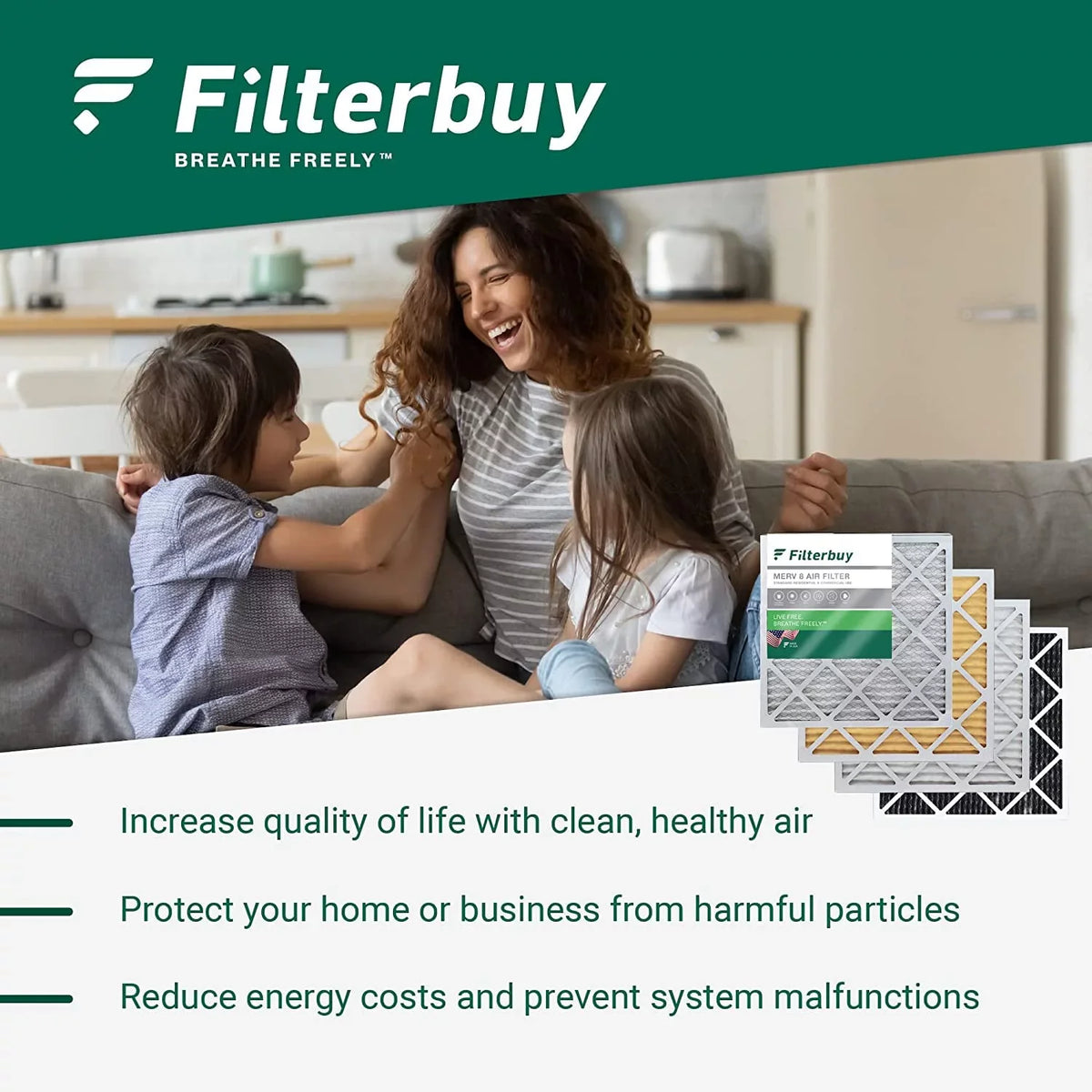 Filterbuy 14x14x1 MERV 11 Pleated HVAC AC Furnace Air Filters (5-Pack)