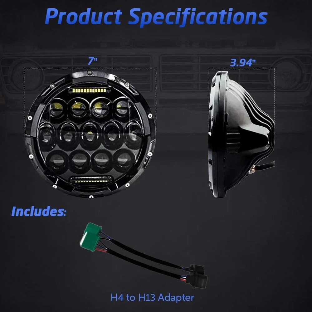 7 Inch LED Halo Headlights for Jeep Wrangler JK TJ LJ CAR TRUCK Hi/Lo Beam with DRL Angel Eyes 2PCS H6014 H6015 H6017 H6024