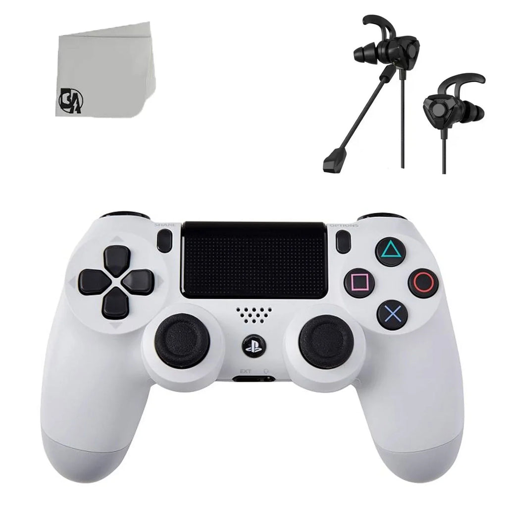 White DualShock PS4 Wireless Controller Bundle - Like New - With Earbuds BOLT AXTION Included