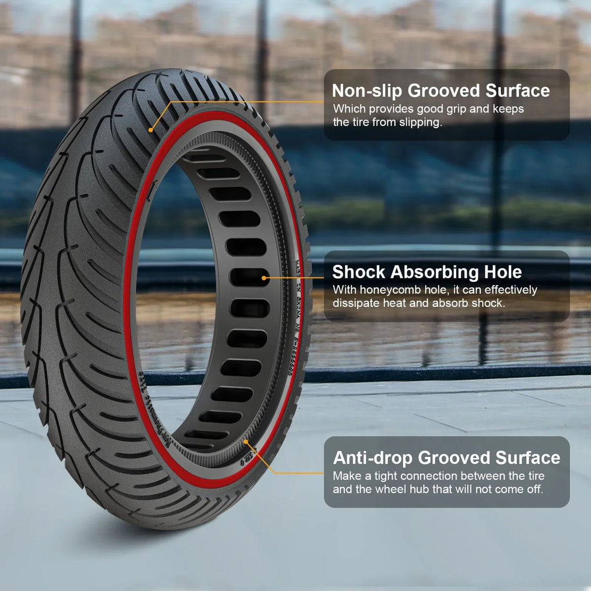 Tomshoo M365 E Tyre 2pcs 8.5 Inch Solid Rubber Tire Set with Mounting Tool for Puncture proof Riding