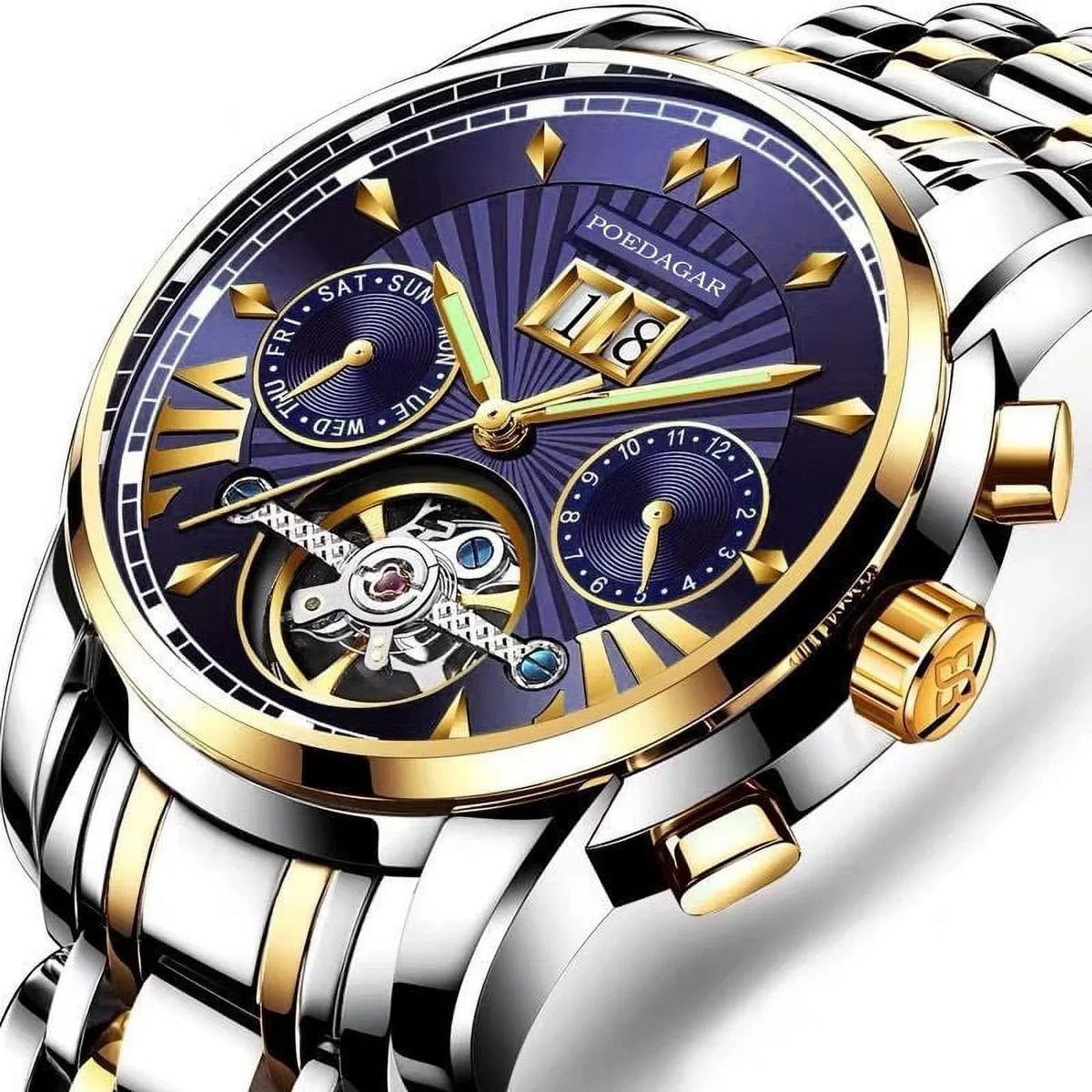 POEDAGAR Men Watch Top Brand Luxury Automatic Mechanical Watches Waterproof Luminous Business Stainless Stain Men's Wristwatch