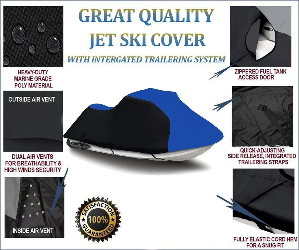BLACK / BLUE HEAVY-DUTY, 600 DENIER Shield Fitting for Polaris Pro 785 1999 2000 / Pro 1200 2000 2001 Jet Ski Trailerable Coating 1-2 Seater