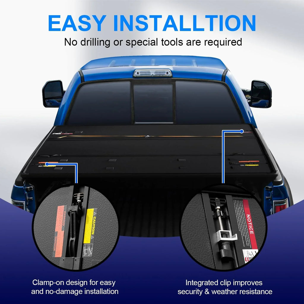 6.4Ft Hard Tri-Fold Truck Bed Tonneau Protection Matching with 2002-2023 Dodge Ram 1500, 2003-2023 Dodge Ram 2500HD/3500HD