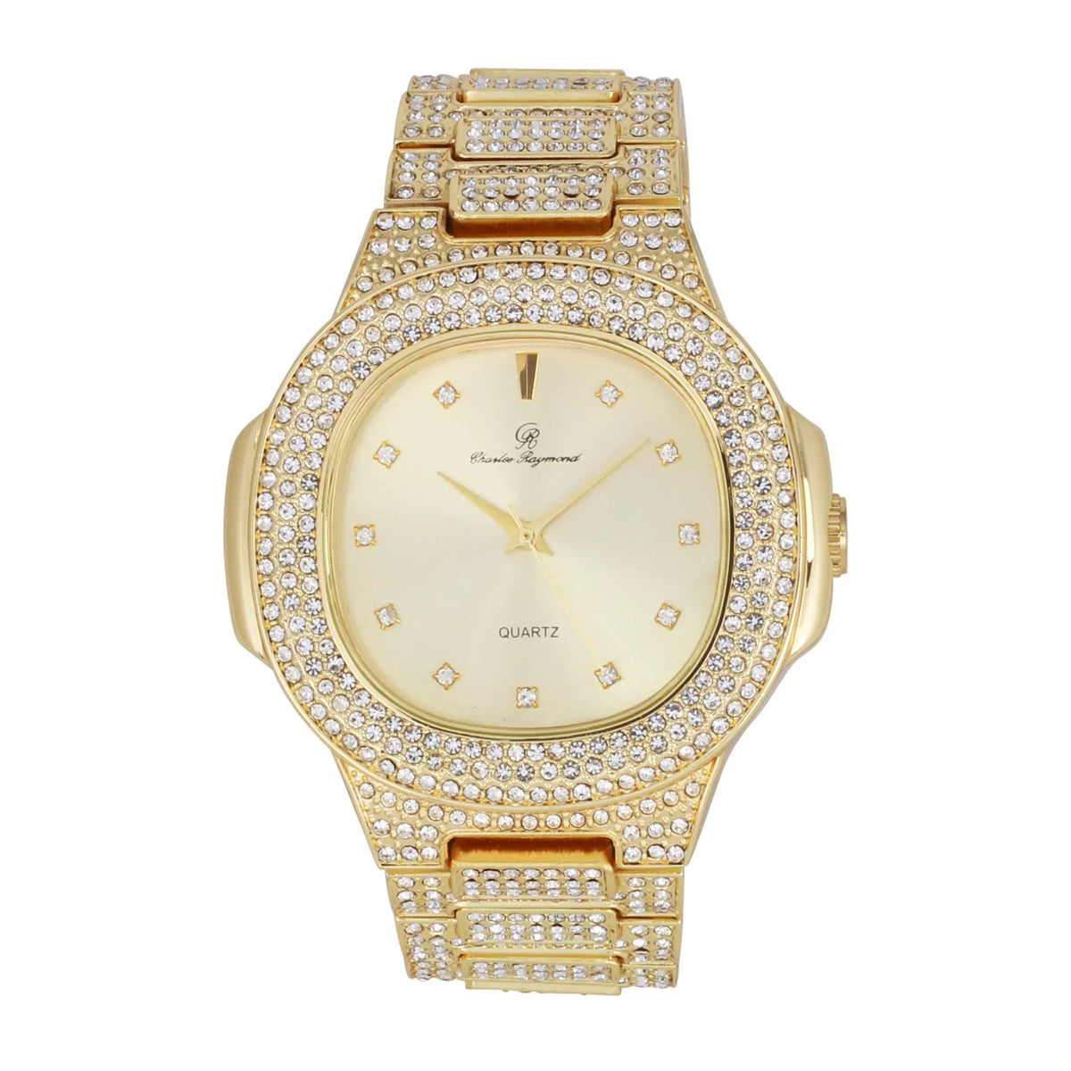 Bigger is Better Oversized or Baguette Diamonds for The Luxurious King-Your Style! Your Choice!-Bling-ed Out Oblong Metal Mens Watch - ST10316CE (ST10235 DX Shiny Gold)