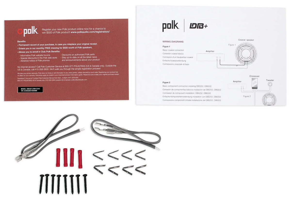 (2) Polk Audio DB522 5.25" 600w Car/Marine/Motorcycle Speakers+Speaker